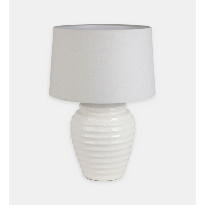 LAMPE TAHRA BLC+LIN TERRE CUITE D40XH59 | DECO