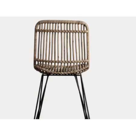 Chaise repas en rotin et métal noir