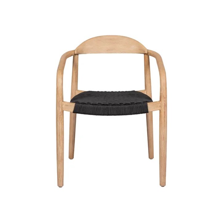 Chaise ANAM Pro Living en eucalyptus avec assise en corde noire, idéale pour une salle à manger au style bohème et contemporain.