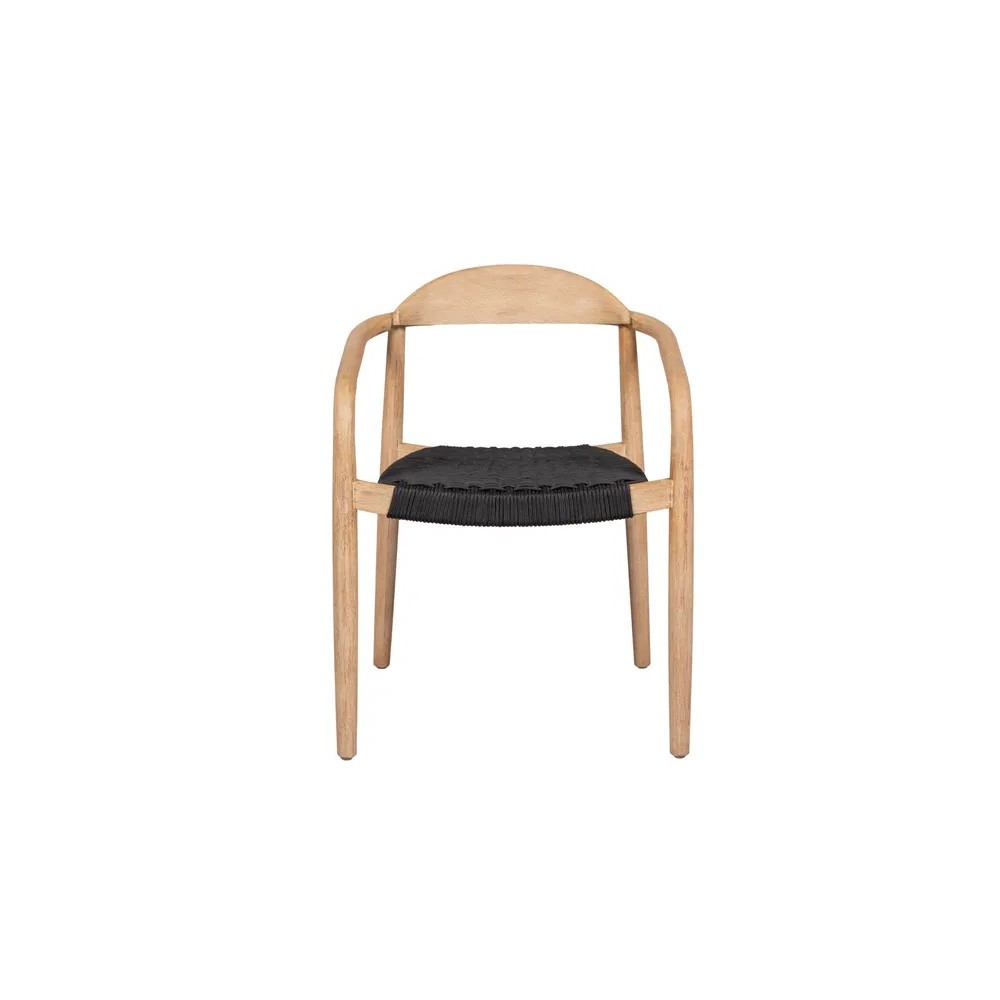 Chaise ANAM Pro Living en eucalyptus avec assise en corde noire, idéale pour une salle à manger au style bohème et contemporain.