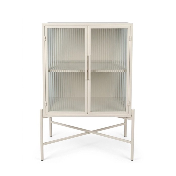 Cabinet 2 niveaux Lery ivoire en métal et verre texturé 50x32xH90 cm – Côté Table