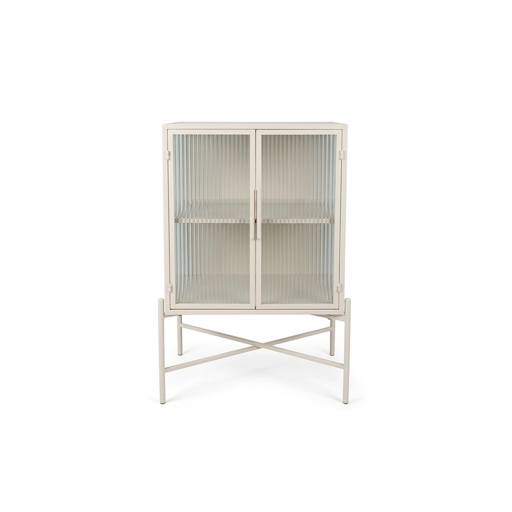 Cabinet 2 niveaux Lery ivoire en métal et verre texturé 50x32xH90 cm – Côté Table