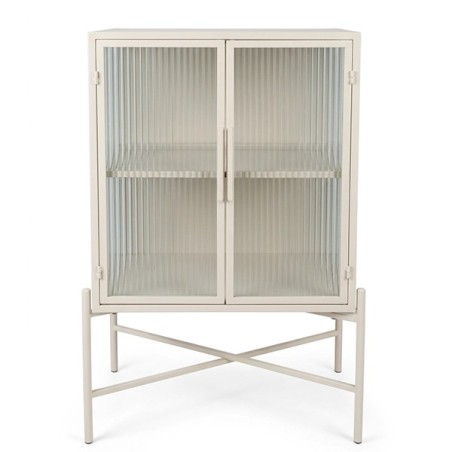 Cabinet 2 niveaux Lery ivoire en métal et verre texturé 50x32xH90 cm – Côté Table