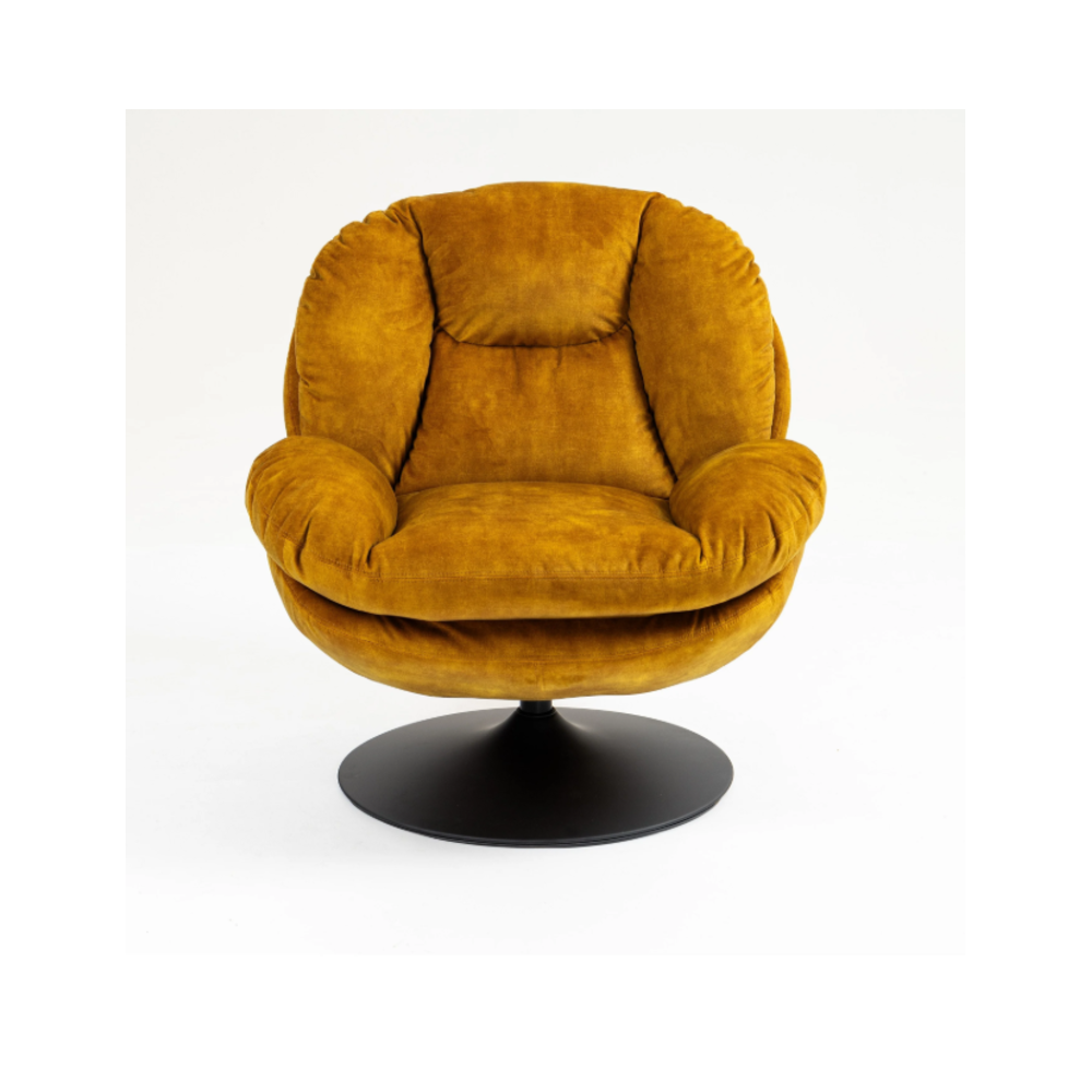 FAUTEUIL PIVOTANT TOPI VELOURS RAS OCRE | CANAPE-FAUTEUIL
